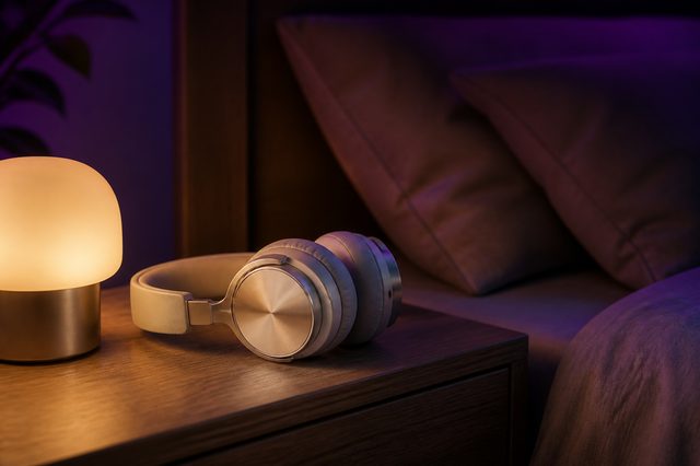 Headphones on a nightstand